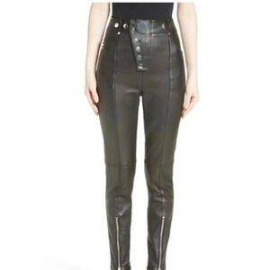 Alexander Wang Pants Vegan Leather Trousers Silver Snaps Zip Detail Black Size 0